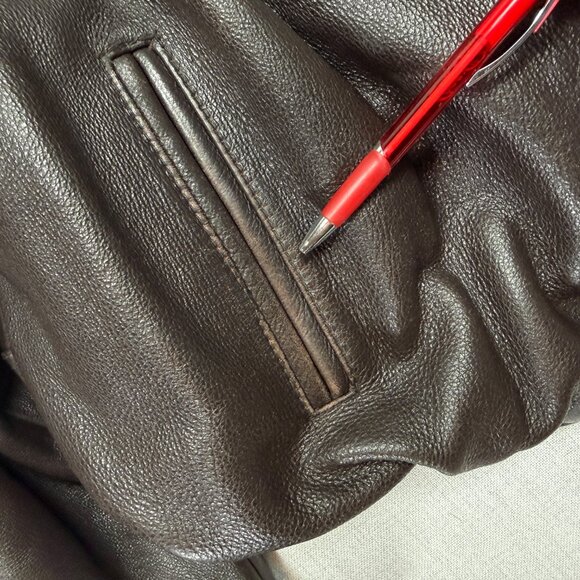 Vintage Columbia Leather Bomber Jacket Brown Zip Front Pockets Lined Size XL - Picture 7 of 16